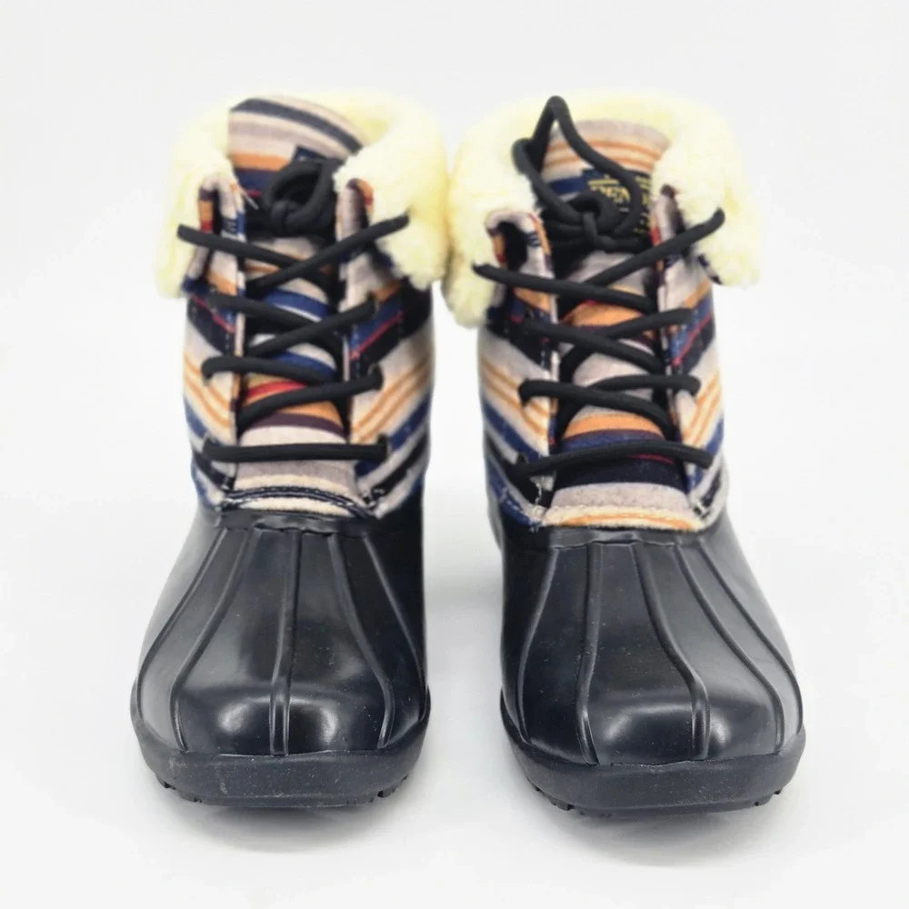 Pendleton Bridger Stripe Duck Mid Boot Black Waterproof Winter Women Shoes 6 NIB